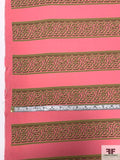 Horizontal Lattice Striped Printed Silk Jersey Knit - Pink / Light Olive / Plum