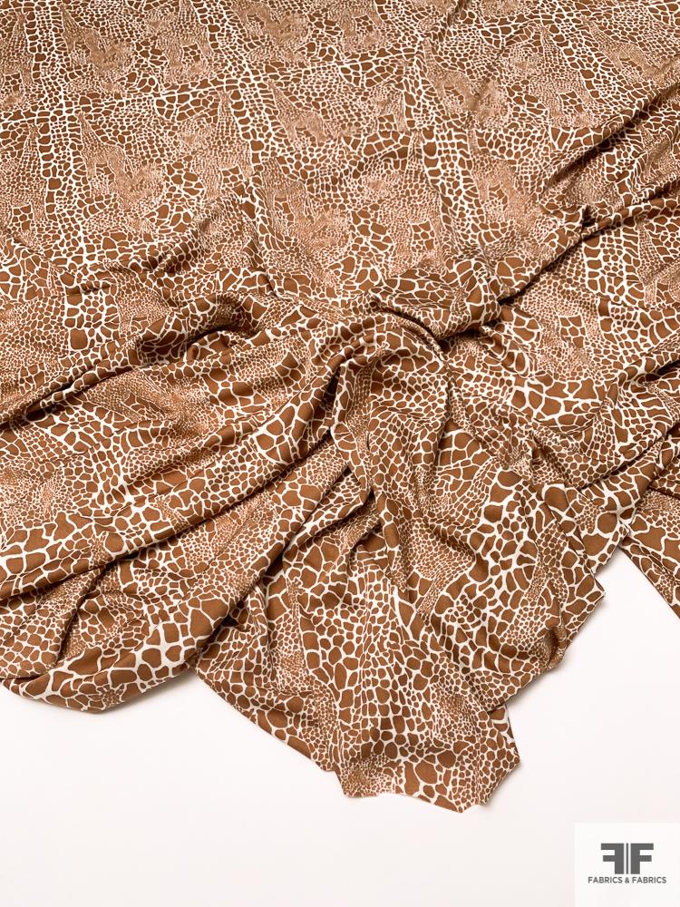 Hidden Giraffes Printed Silk Jersey Knit - Caramel Brown / White