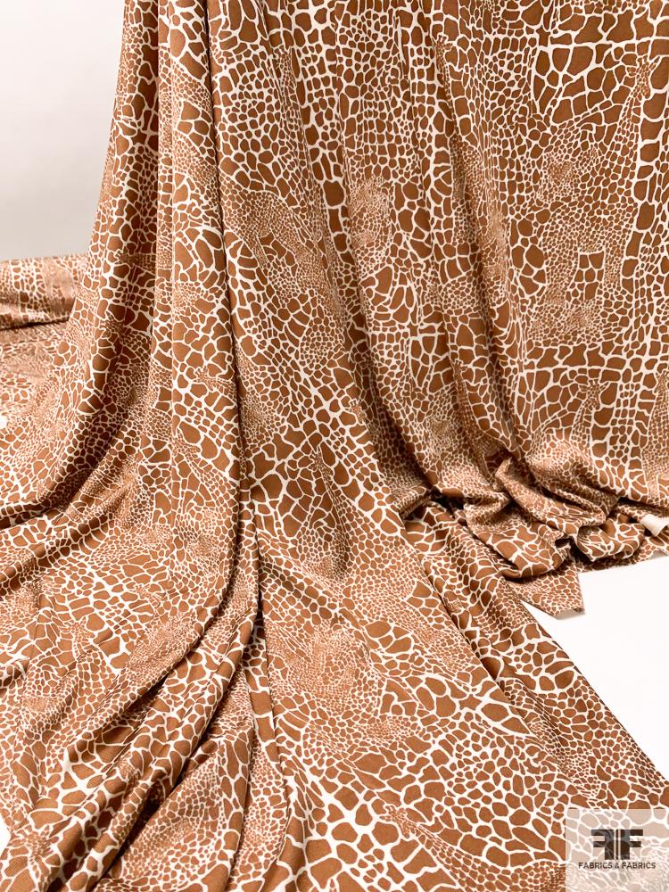 Hidden Giraffes Printed Silk Jersey Knit - Caramel Brown / White
