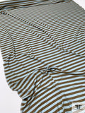 Horizontal Striped Printed Silk Jersey Knit - Sky Blue / Olive Green