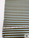 Horizontal Striped Printed Silk Jersey Knit - Sky Blue / Olive Green