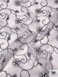 Floral Vines Embroidered Polyester Organza - Black / White