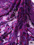 Italian Floral Burnout Panne Velvet with Lurex on Silk Chiffon - Purple / Magenta
