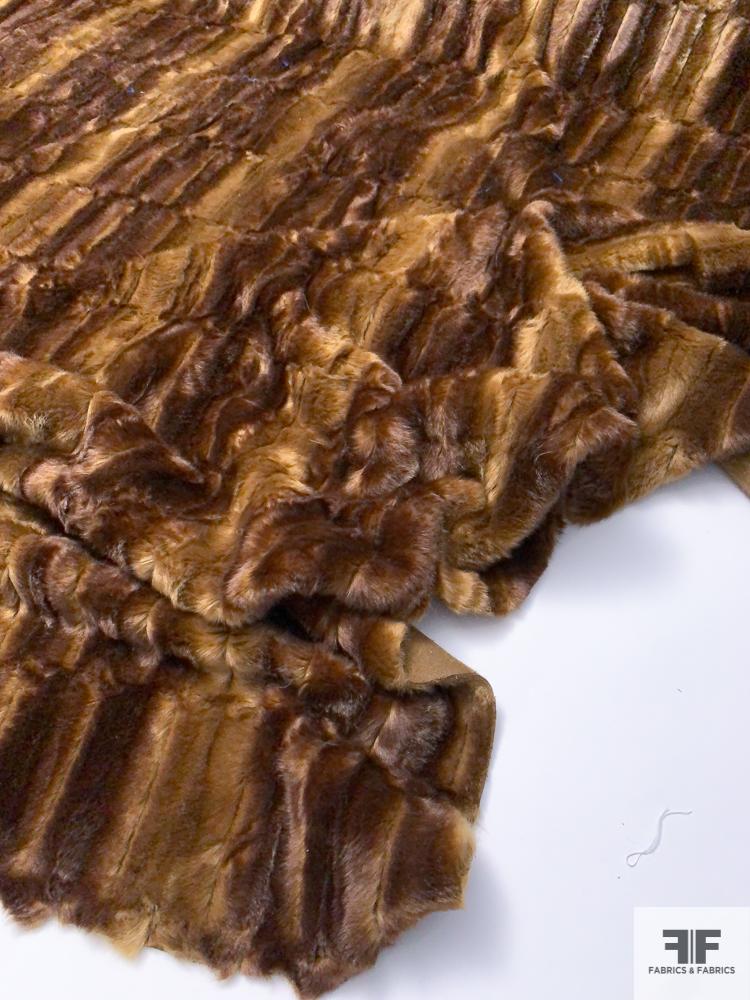 Ultra Soft Embossed Vertical Striped Faux Fur - Brown / Caramel ...