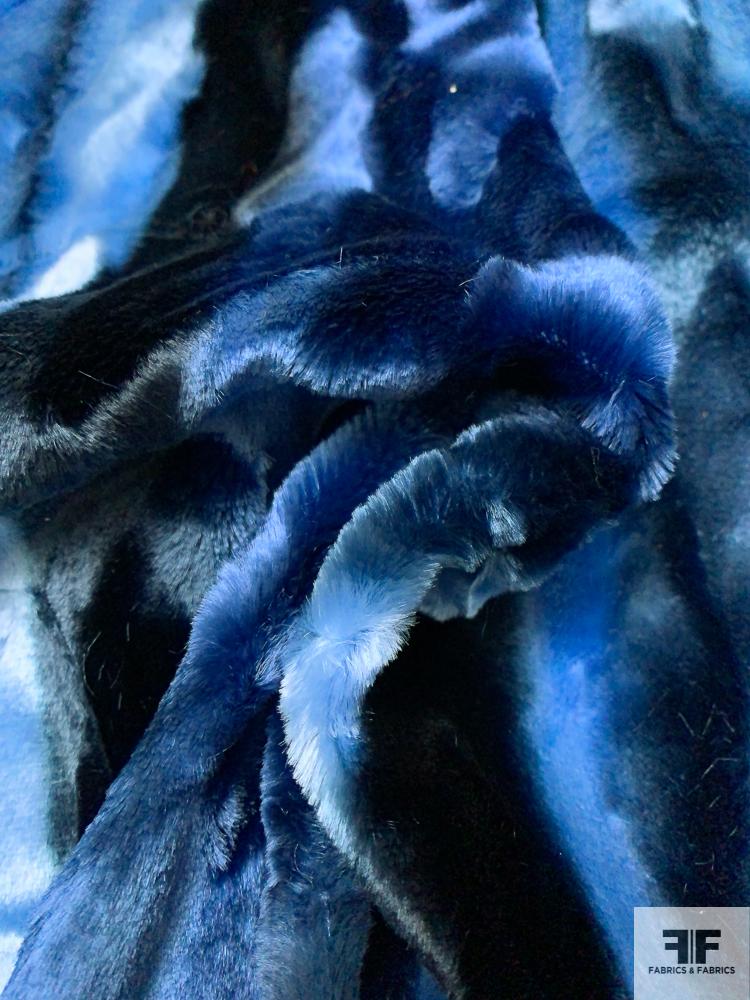 Italian Vertical Striped High Pile Panne Velvet Novelty - Shades of Blue