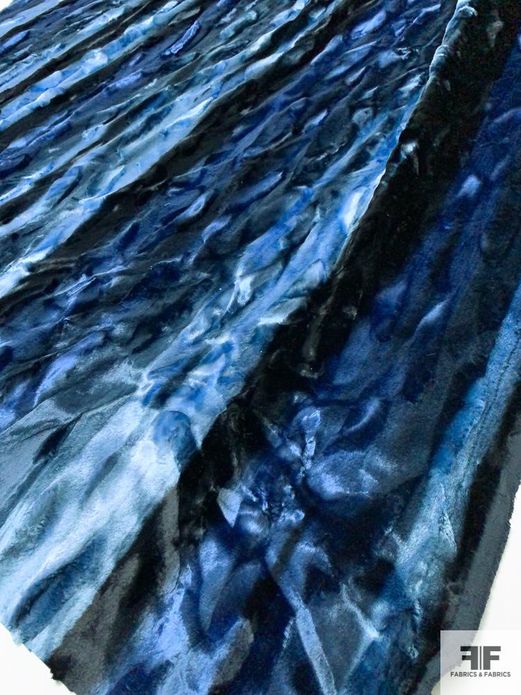 Italian Vertical Striped High Pile Panne Velvet (Low-Pile Faux Fur) Novelty - Shades of Blue