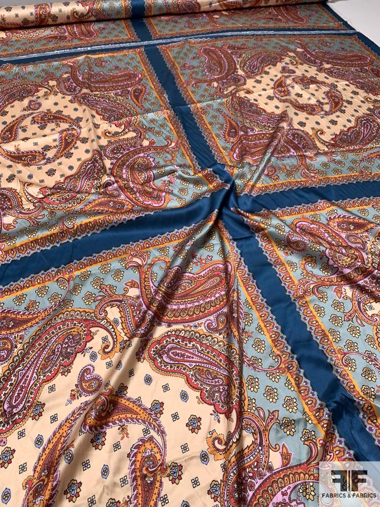 & Fabrics Stretch Paisley Scarf Multicolor Silk Motif - FABRICS & Printed – Charmeuse FABRICS Fabrics | Panel