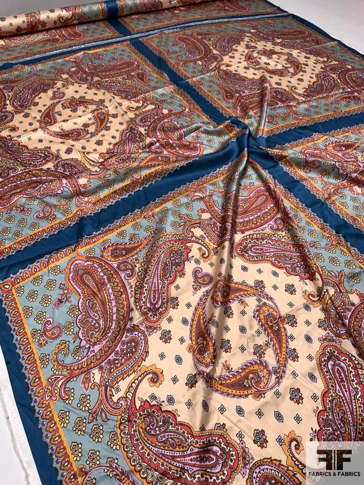 & - Fabrics Fabrics Scarf Panel Motif – FABRICS & | Printed Charmeuse Multicolor Silk FABRICS Stretch Paisley