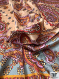 Paisley Scarf Motif Printed Stretch Silk Charmeuse Panel - Multicolor