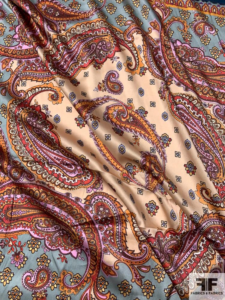 Paisley Scarf Motif Printed Stretch Panel Charmeuse Multicolor Silk Fabrics & FABRICS FABRICS - | – Fabrics 