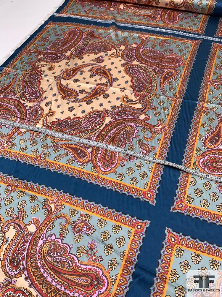 Paisley Scarf Motif Printed Fabrics Silk FABRICS Multicolor & Charmeuse Fabrics - FABRICS Panel – & | Stretch