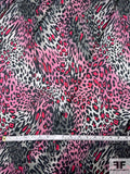 Double-Border Leopard Printed Stretch Silk Charmeuse - Berry / Mauve / Greys / Black