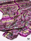 Paisley Scarf Motif Printed Stretch Silk Charmeuse Panel - Magenta / Teal / Beige