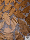Italian Leaf Design Fil Coupé Silk and Polyester Organza - Coffee Bean / Caramel