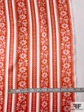 Vertical Striped and Floral Printed Silk Charmeuse - Tomato Red / White