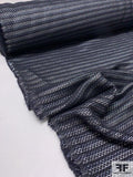 J Mendel Italian Striped and Dotted Textured Tweed - Midnight Navy / SIlver / Blue