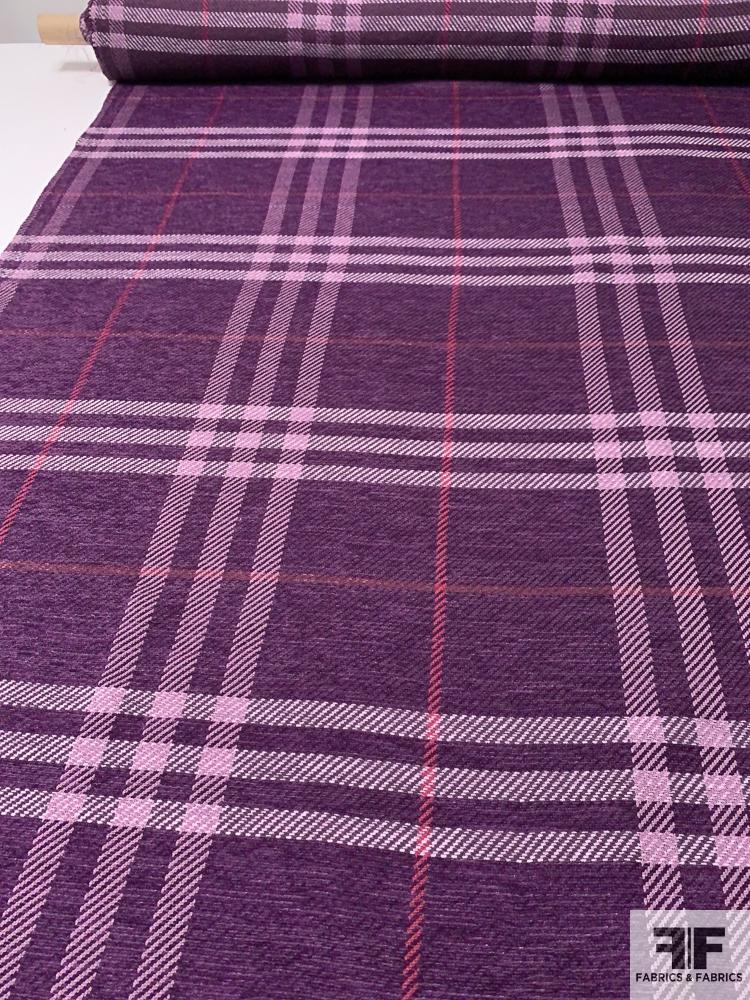 Large Scale Plaid Chenille Jacket Weight Suiting - Purple / Berry / Pink