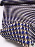 Woven Houndstooth Pattern Wool Coating - Royal Blue / Tan / Cream
