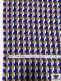 Woven Houndstooth Pattern Wool Coating - Royal Blue / Tan / Cream