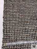 Italian Metallic Windowpane Boucle Wool Blend Tweed - Silver / Brown / Grey / Black