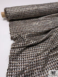Italian Metallic Windowpane Boucle Wool Blend Tweed - Silver / Brown / Grey / Black