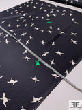 Birds in Flight Printed Silk Twill Panel with Slight Glitter - Black / Off-White / Emerald Green