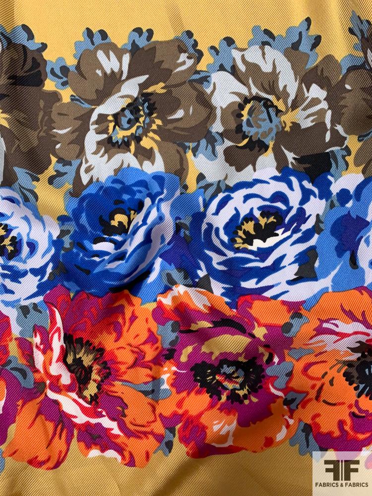 Floral Theme Printed Silk Twill Panel - Tuscan Sun / Multicolor