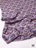 Art Deco Tribal Printed Washed-Look Silk Twill - Periwinkle / Purple / Salmon / Green