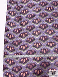 Art Deco Tribal Printed Washed-Look Silk Twill - Periwinkle / Purple / Salmon / Green