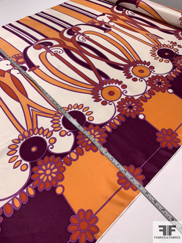 Groovy 80s Floral Printed Silk Twill Panel - Orange / Plum / Purple ...