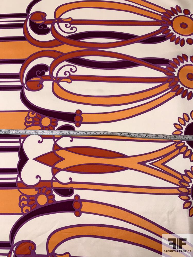 Groovy 80s Floral Printed Silk Twill Panel - Orange / Plum / Purple ...