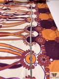 Groovy 80s Floral Printed Silk Twill Panel - Orange / Plum / Purple / Brick