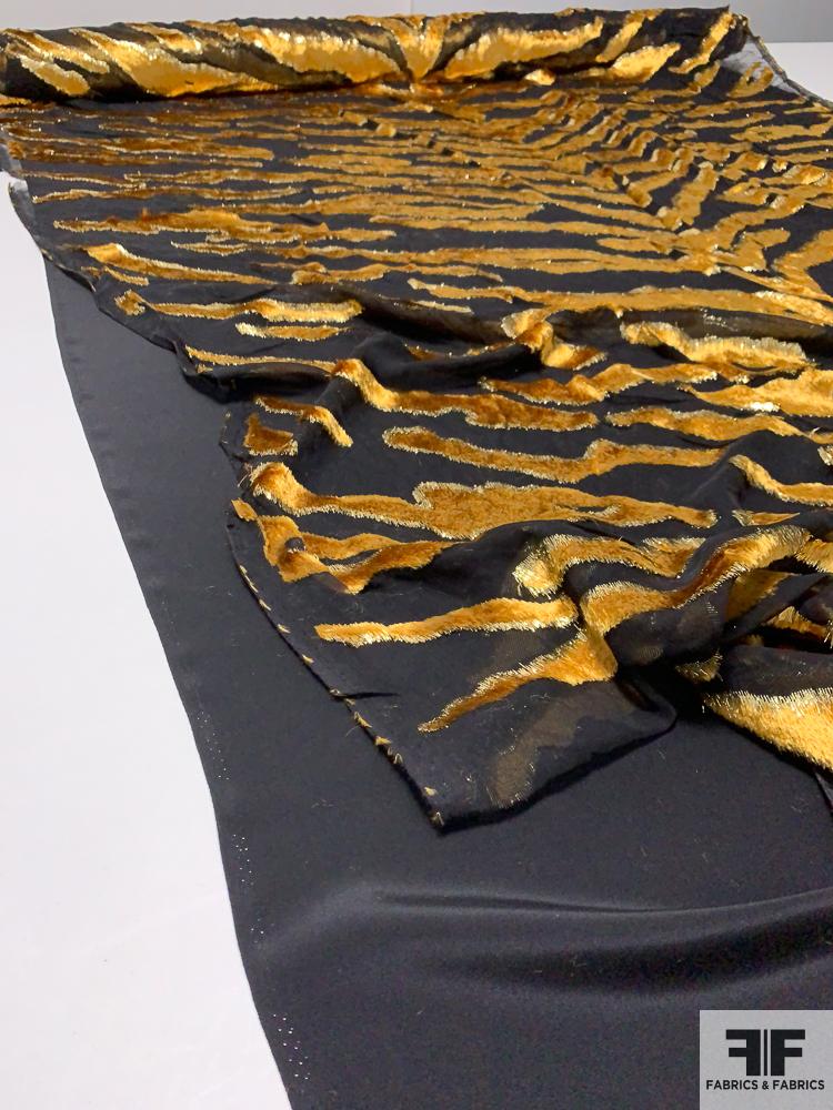 Made in France Tiger Design Silk Viscose Lurex Blend Burnout Panné Velvet - Black / Gold