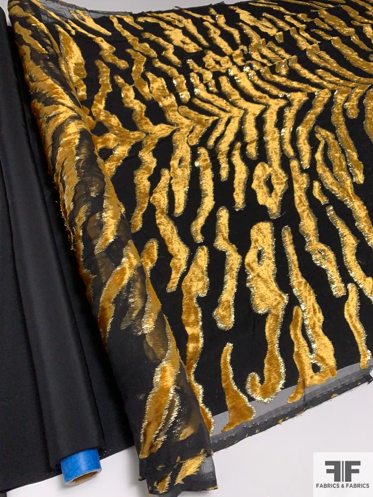 Made in France Tiger Design Silk Viscose Lurex Blend Burnout Panné Velvet - Black / Gold