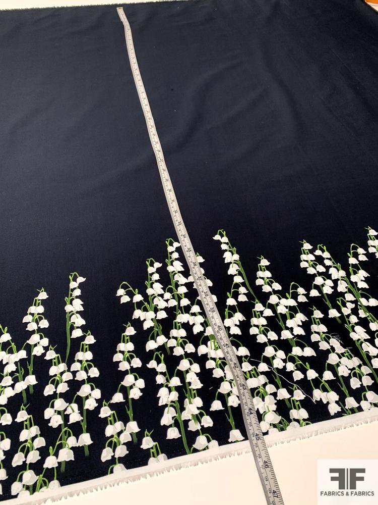 Adam Lippes Signature Border Printed Floral Stems Stretch Cotton Poplin - Black / Green / Off-White