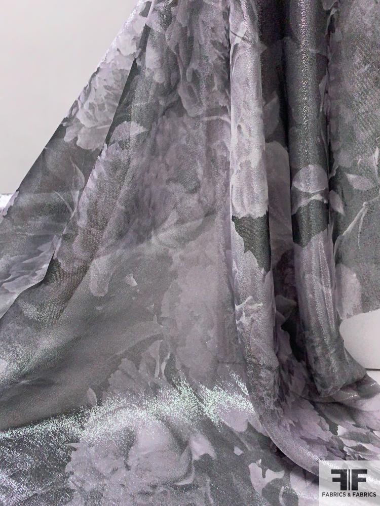 Romantic Floral Printed Silk and Lurex Lamé - Silver / Light Grey / Dark Grey