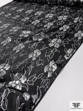 Floral Pattern Silk and Lurex Lamé with Slight Texture - Silver / Black