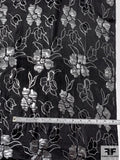 Floral Pattern Silk and Lurex Lamé with Slight Texture - Silver / Black