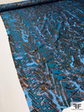 Italian Novelty Abstract Design Silk Lurex Blend Lamé - Deep Teal / Copper / Black