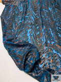 Italian Novelty Abstract Design Silk Lurex Blend Lamé - Deep Teal / Copper / Black