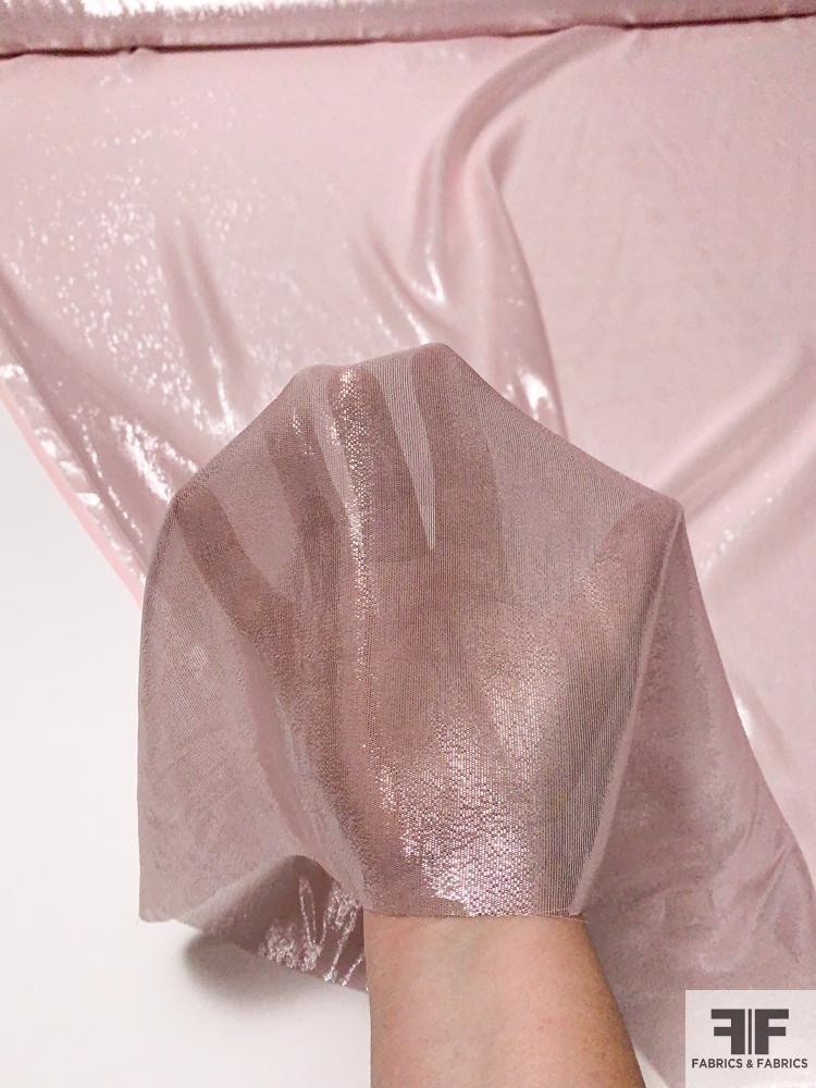 Silk Chiffon with Metallic Lurex Micro Pinstripe - Ballet Slipper Pink / Silver