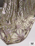 J Mendel Italian Art Deco Clip Lurex Silk Chiffon - Ivory / Silver / Pink