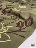 Floral Embroidered Cotton Canvas - Olive / Maroon