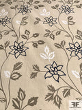 Floral Embroidered Cotton Canvas - Sand / Grey / Navy