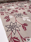 Floral Embroidered Cotton Canvas - Grey / Burgundy / Dusty Navy / Ivory