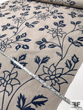 Floral Embroidered Cotton Canvas - Grey / Navy