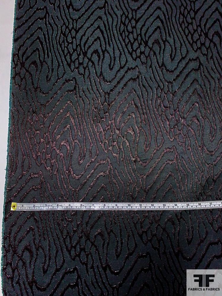 Wood Grain Pattern Slightly Textured Brocade - Teal-Grey / Black
