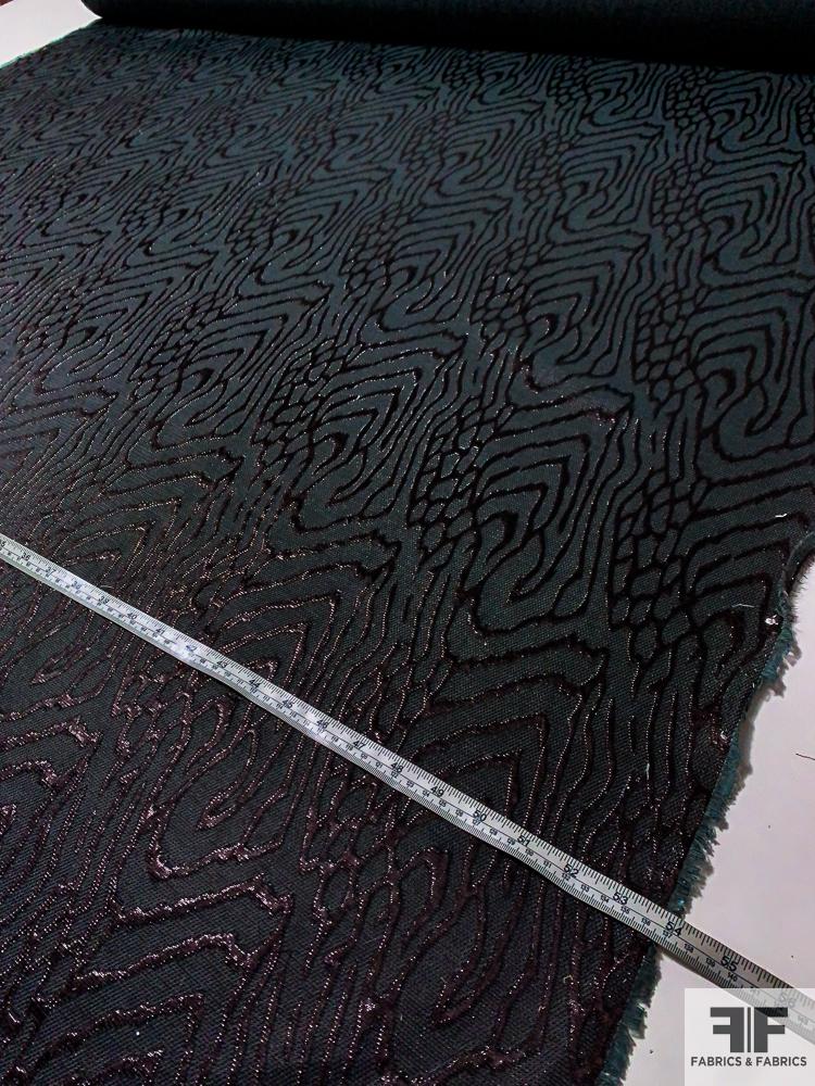 Wood Grain Pattern Slightly Textured Brocade - Teal-Grey / Black