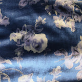 Rose Printed Silk Panne Velvet - Blue/Silver