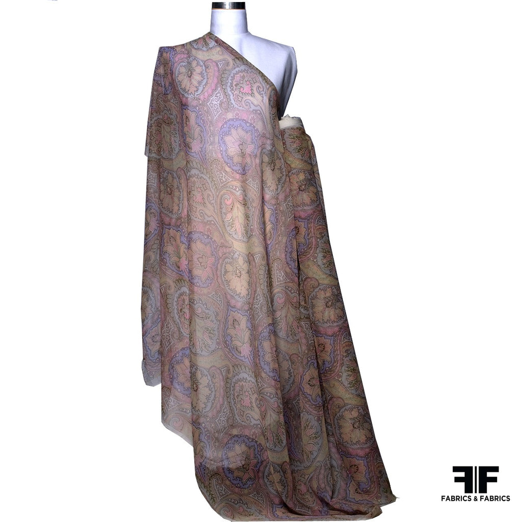 Pastel Multicolor Paisley Printed Silk Chiffon - Fabrics & Fabrics